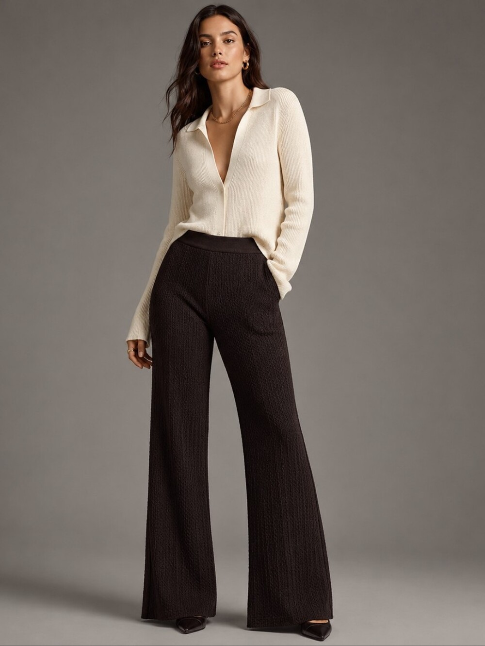 Theory Textured Flare Pull On Knit Stretch Pants Deep Brown Womens Sz 6 Like New